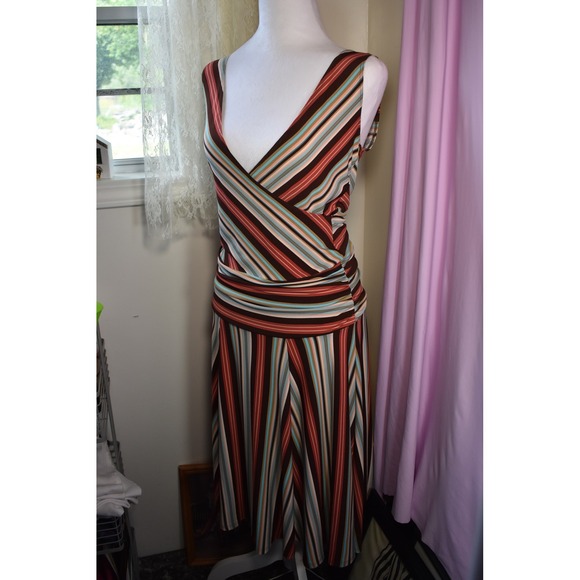 Velvet Torch Dresses & Skirts - Velvet Torch Vintage Striped Midi Dress Womens Small Wrap Neck Made in USA Y2K